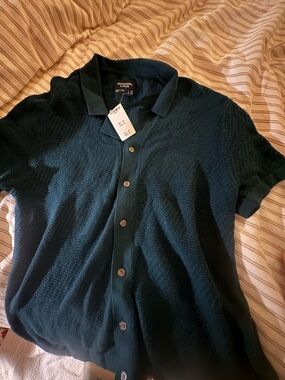 Abercrombie & Fitch Green Knit Polo Top